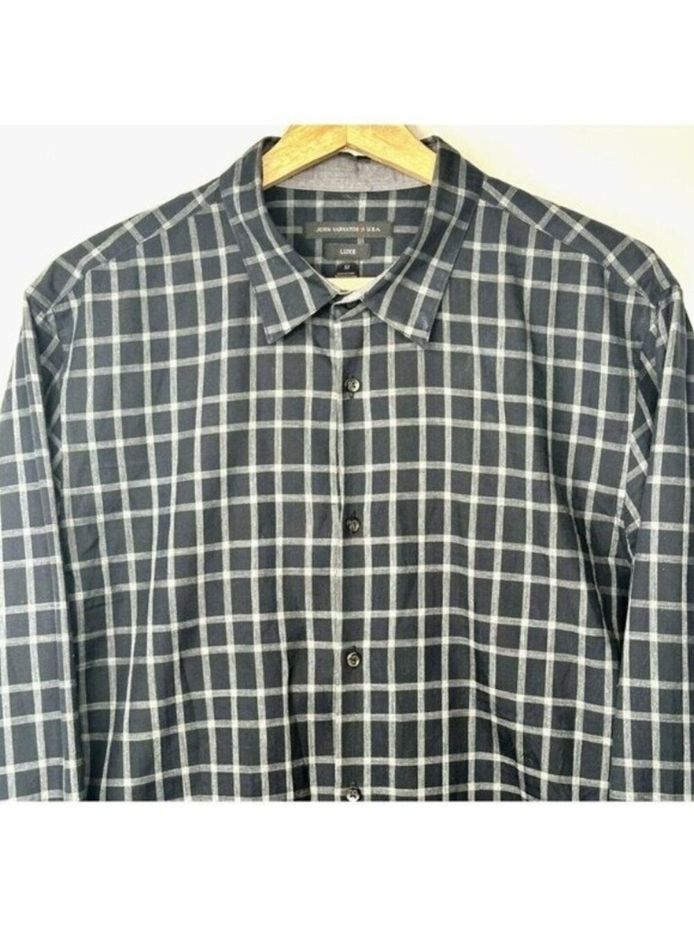 John Varvatos Luxe Plaid Shirt Mens M Gray Black Cotton Button Front Casual - Picture 3 of 11